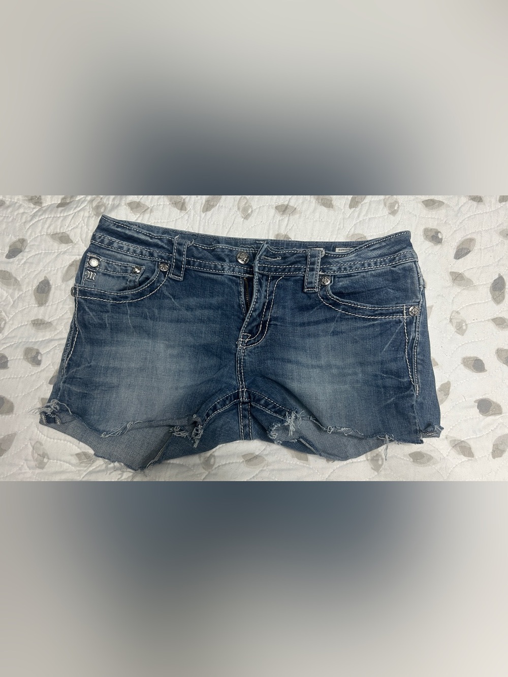 Miss Me Distressed Denim Jean Shorts in Faded Blue